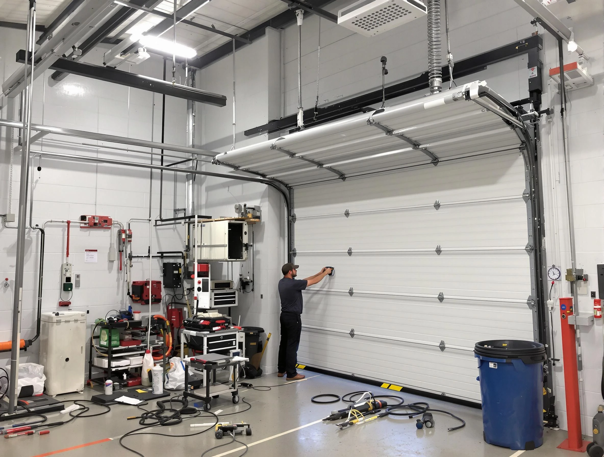 Phoenix Garage Door Repair certified technician performing commercial door repair at a Phoenix business facility