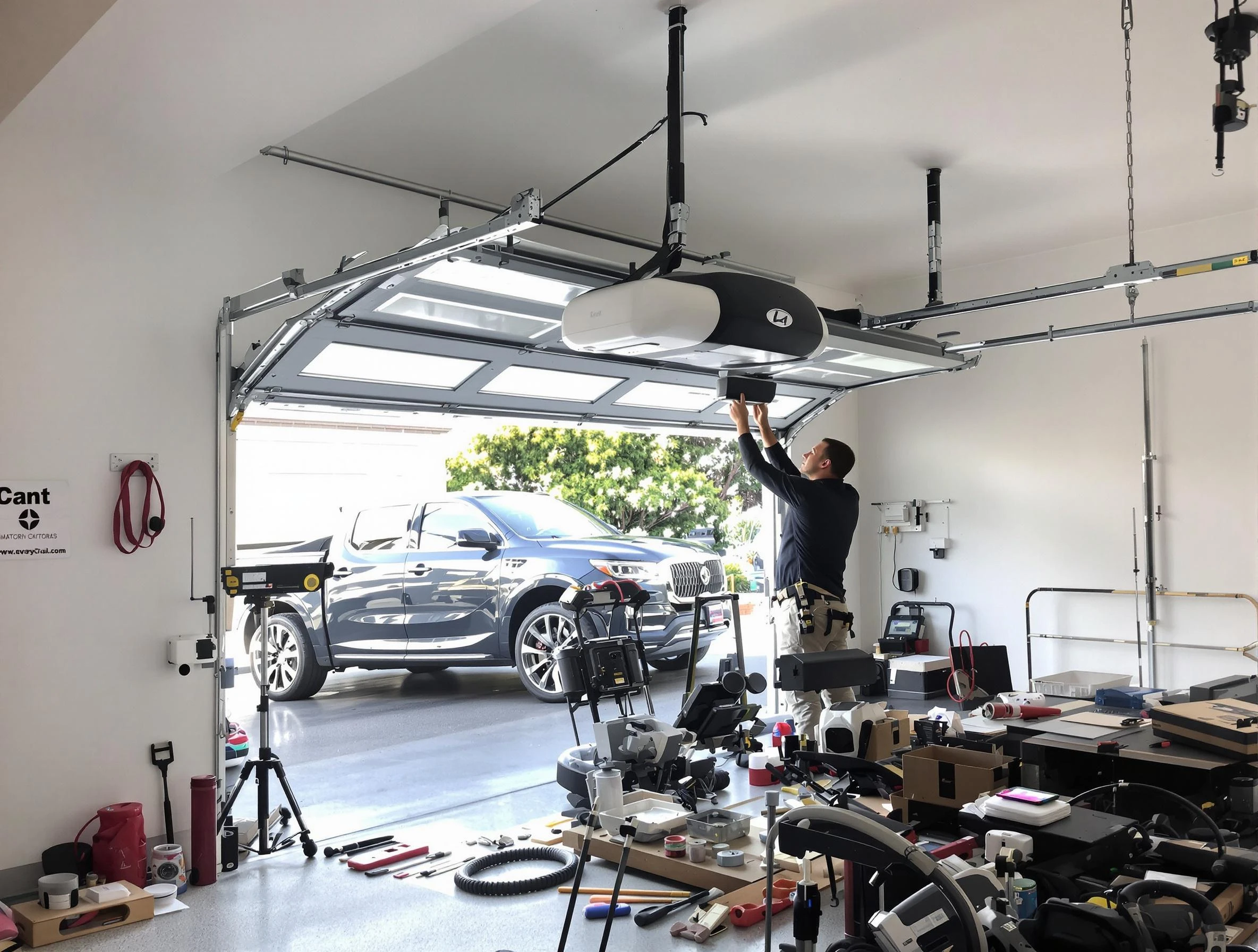 Phoenix Garage Door Repair specialist installing smart garage door opener system in Phoenix home