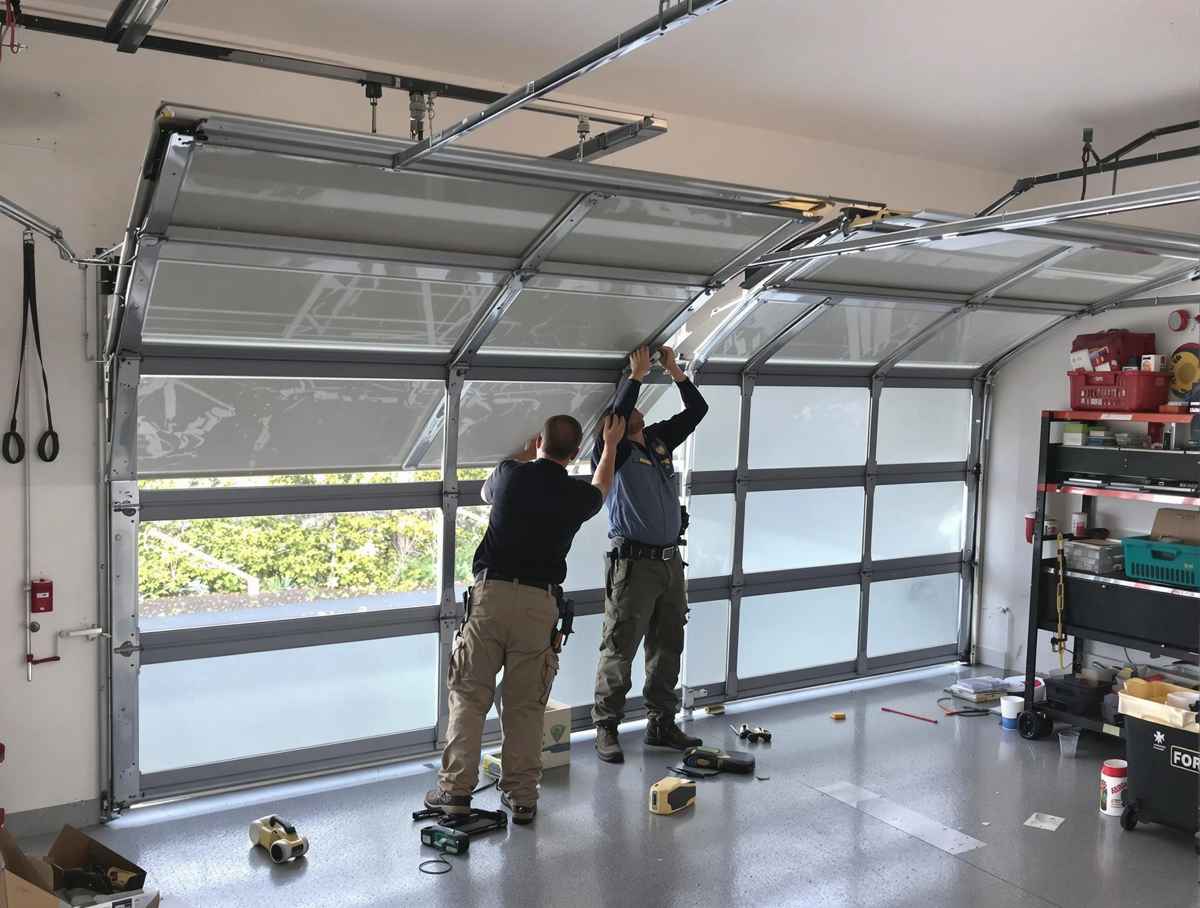 Phoenix Garage Door Repair expert performing precise panel replacement on Phoenix garage door