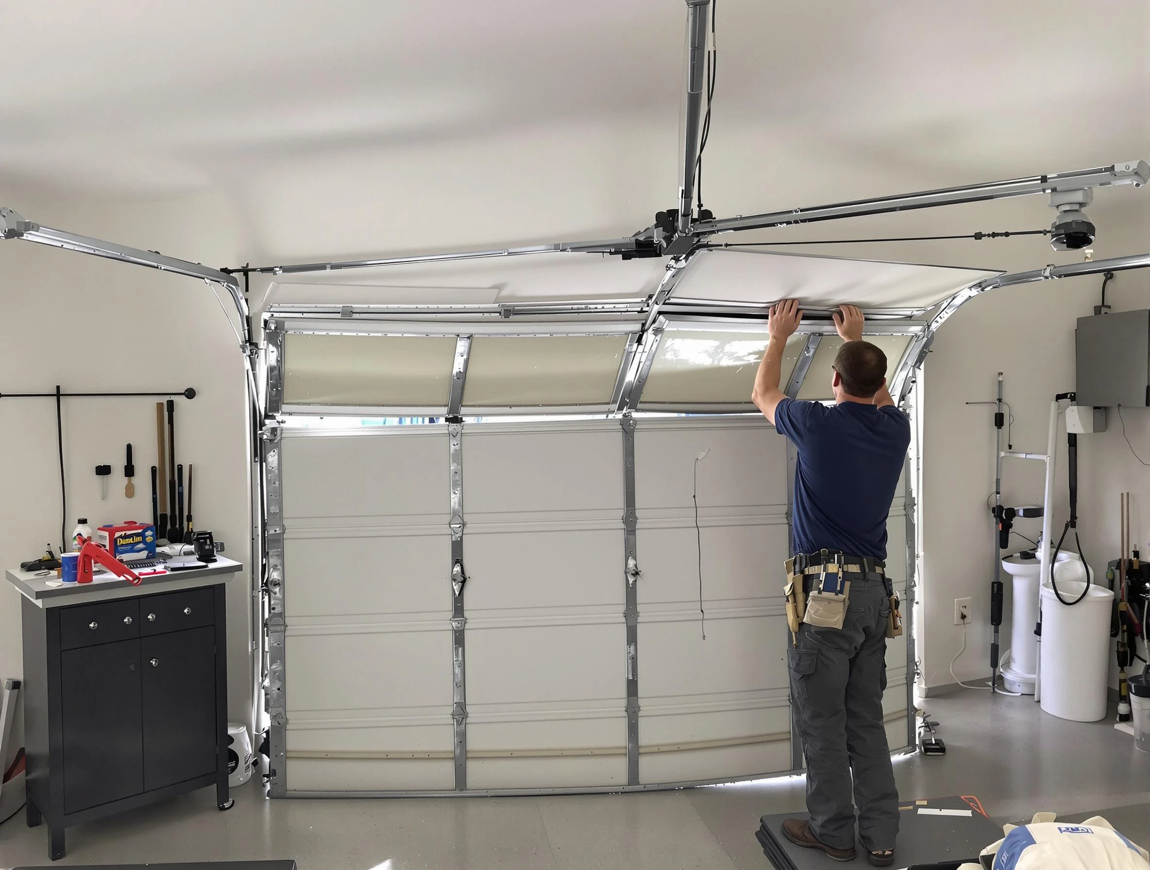 Phoenix Garage Door Repair specialist performing precise section replacement on Phoenix garage door