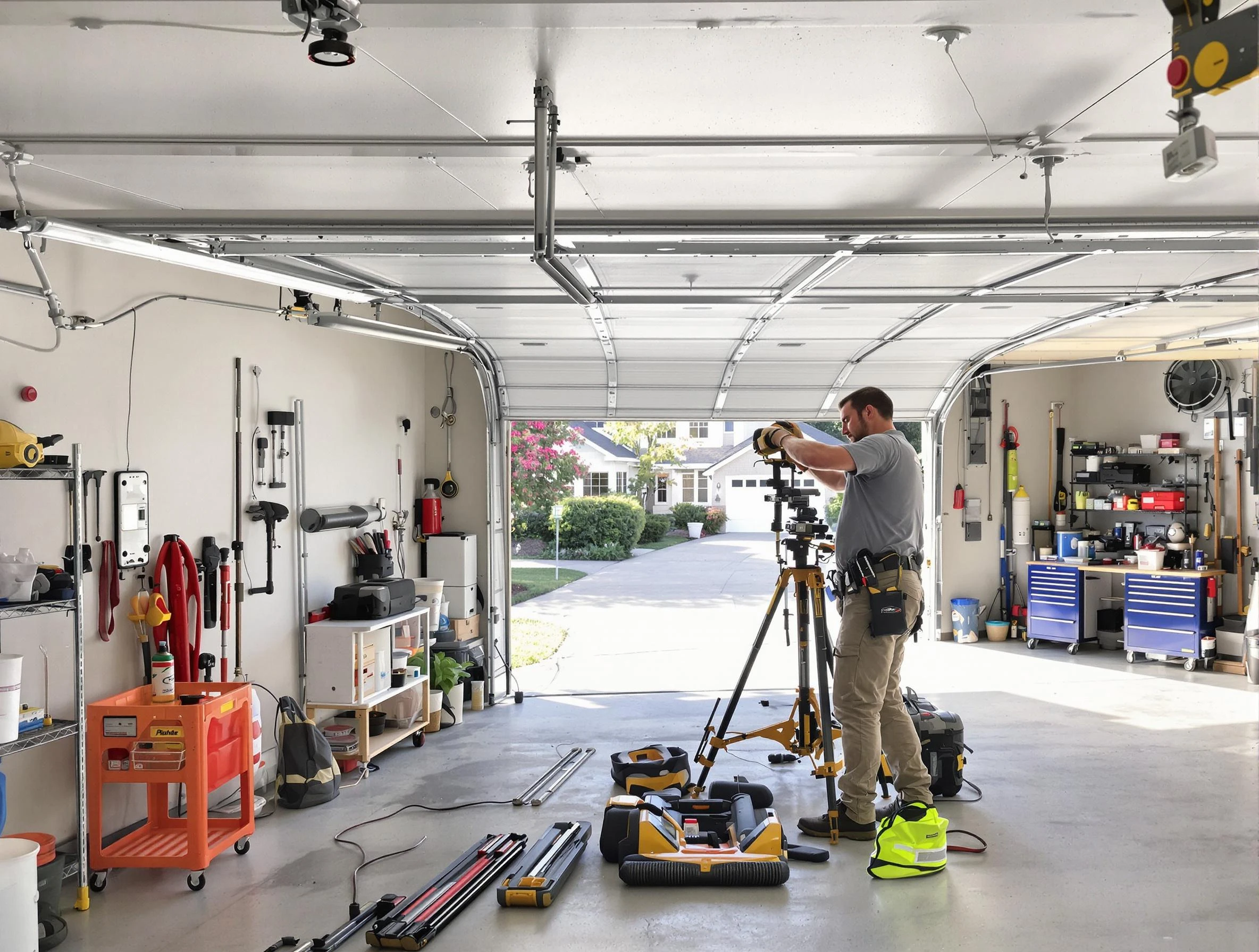Phoenix Garage Door Repair specialist performing laser-guided track alignment in Phoenix